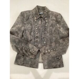 CASS Double Breasted Floral Brocade Jacket Blazer Gray Button Detail